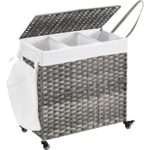 Songmics Καλάθι Απλύτων Ψάθινο Πτυσσόμενο με Καπάκι 66x35x60cm Γκρι (LCB363G01) (SNGLCB363G01) - SCAX