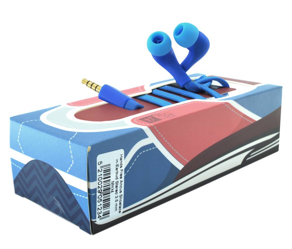 Hands Free Ancus Shoelace in-Earbud Stereo 3.5mm για Apple-Samsung-Sony-LG-Huawei Μπλέ με Καλώδιο Κορδόνι