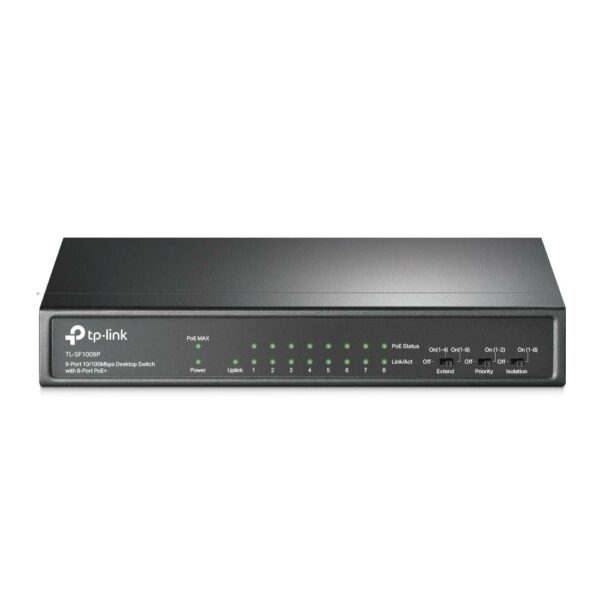 TP-LINK 9-Port 10/100 Mbps Desktop Switch with 8-Port PoE+ (TL-SF1009P) (TPTL-SF1009P) - SCAX