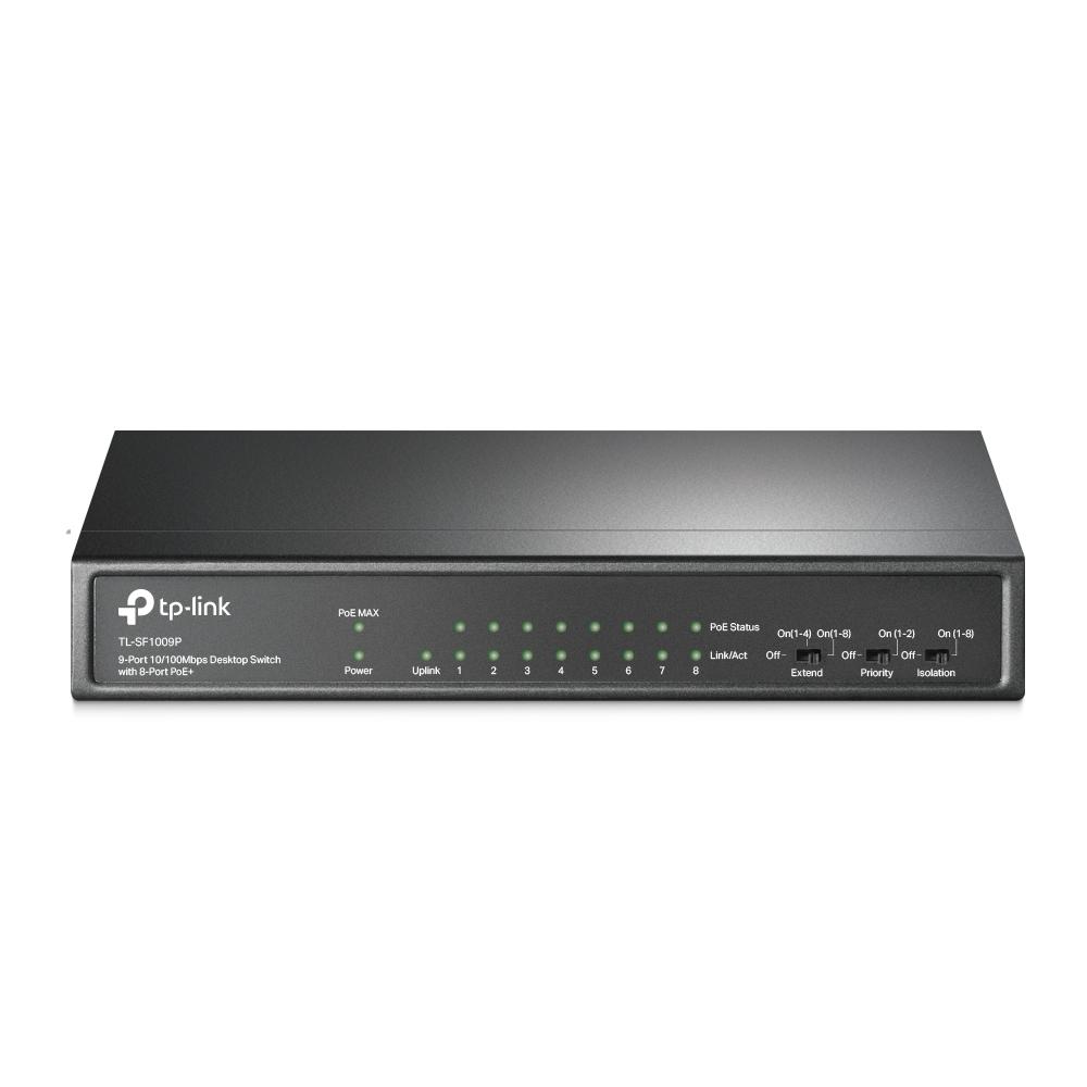 TP-LINK 9-Port 10/100 Mbps Desktop Switch with 8-Port PoE+ (TL-SF1009P) (TPTL-SF1009P) - SCAX TP-LINK 9-Port 10/100 Mbps Desktop Switch with 8-Port PoE+ (TL-SF1009P) (TPTL-SF1009P) - SCAX