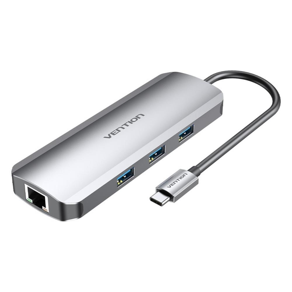 VENTION Type-C to HDMI/USB 3.0*3/RJ45/SD/TF/TRRS 3.5mm/PD 100W Docking Station 0.15M Gray Aluminum Alloy Type (TOLHB) (VENTOLHB) - SCAX VENTION Type-C to HDMI/USB 3.0*3/RJ45/SD/TF/TRRS 3.5mm/PD 100W Docking Station 0.15M Gray Aluminum Alloy Type (TOLHB) (VENTOLHB) - SCAX