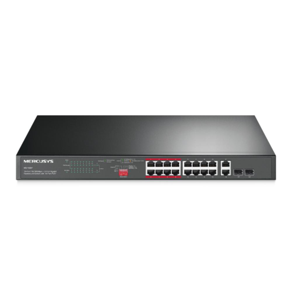 Mercusys 16-Port 10/100Mbps + 2-Port Gigabit Rackmount Switch with 16-Port PoE+ (MS118CP) (MERMS118CP) - SCAX Mercusys 16-Port 10/100Mbps + 2-Port Gigabit Rackmount Switch with 16-Port PoE+ (MS118CP) (MERMS118CP) - SCAX