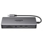 Ugreen USB-C Hub CM681 4x USB 2x HDMI DisplayPort RJ45 SD/TF AUX PD 100W gray (15978) (UGR15978) - SCAX