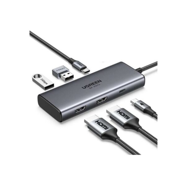 Ugreen Adapter 6w1 CM498 Hub USB do 2x USB-A 3.0 USB-C 3.0 2xHDMI PD (15852) (UGR15852) - SCAX