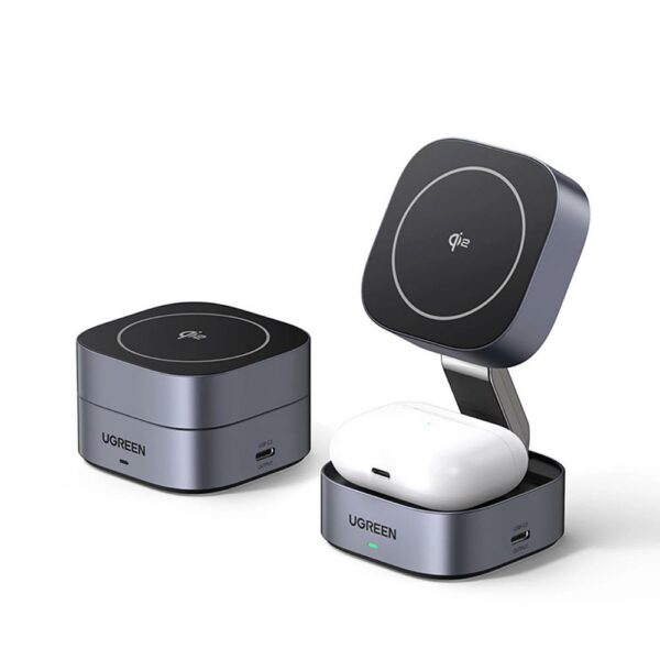 Ugreen Qi2 2-in-1 inductive charger W702 for Iphone AirPods 15W gray (35316) (UGR35316) - SCAX