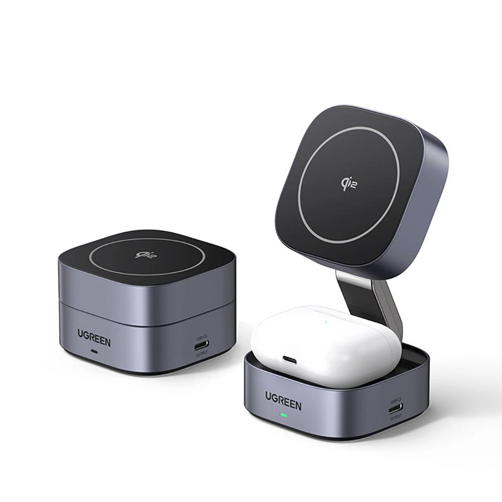 Ugreen Qi2 2-in-1 inductive charger W702 for Iphone AirPods 15W gray (35316) (UGR35316) - SCAX Ugreen Qi2 2-in-1 inductive charger W702 for Iphone AirPods 15W gray (35316) (UGR35316) - SCAX