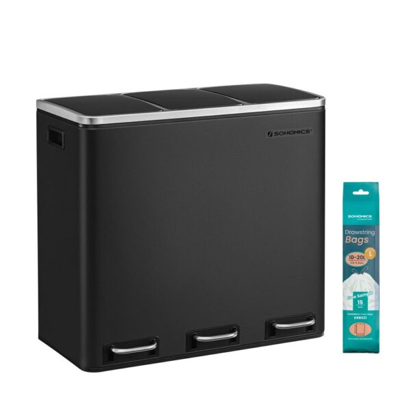 Songmics Μεταλλικός Τριπλός Κάδος Απορριμμάτων από Ανοξείδωτο Ατσάλι με 3 Πεντάλ και Σύστημα Soft-Close 54 Lt Χρώματος Μαύρο (LTB54BK) (SNGLTB54BK) - SCAX