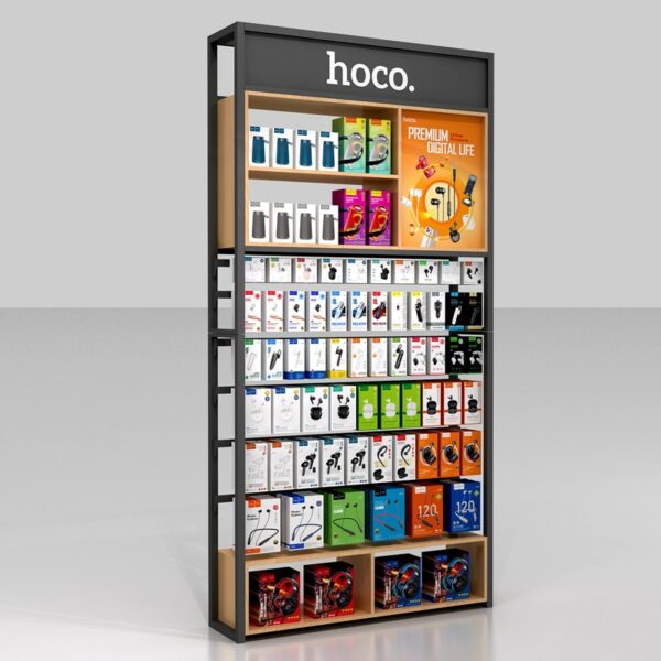 Stand Hoco Επιδαπέδιο A1 Σιδερένιο Γκρι (120x30x240 cm) με 65 Γάντζους 15cm 3.0 - SCAX