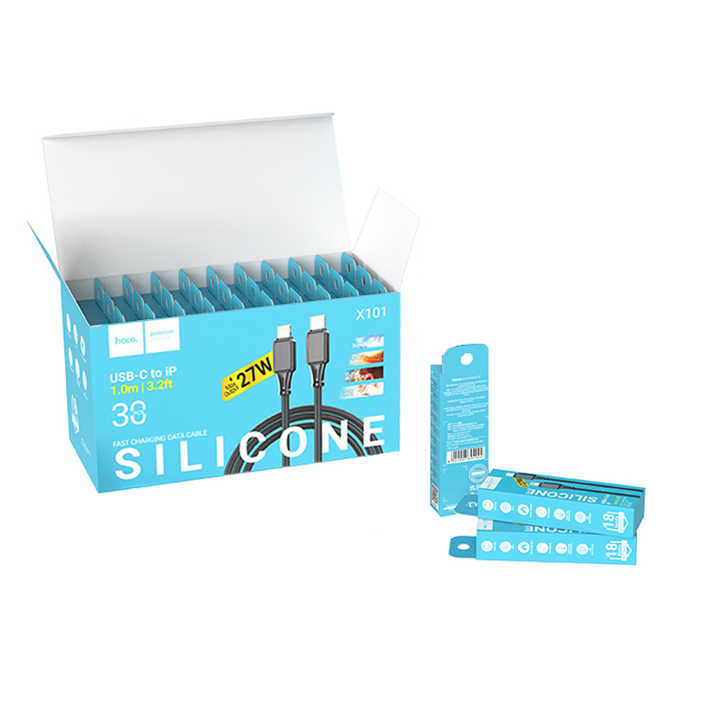 Καλώδιο Σύνδεσης Hoco X101 Silicon Assistant USB-C σε Lightning Fast Charging 27W Μαύρο 1m Σετ 30 τμχ - SCAX