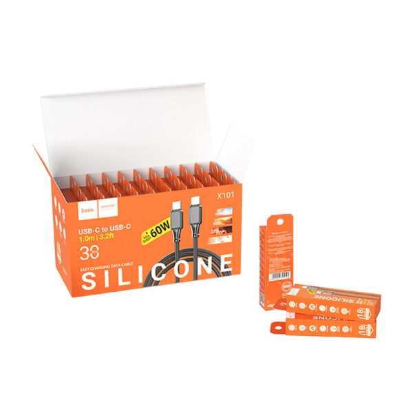 Καλώδιο Σύνδεσης Hoco X101 Silicon Assistant USB-C σε USB-C Fast Charging 60W Μαύρο 1m Σετ 30 τμχ - SCAX