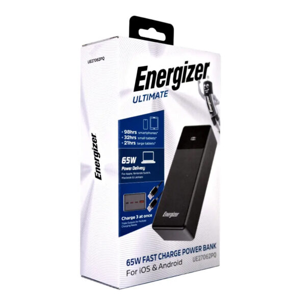 Power Bank Energizer UE27062PQ 27000mAh PD65W Fast Charge με 2xUSB-C 1xUSB-A 1xMicroUSB και LED Ένδειξη Μπαταρίας Μαύρο - SCAX