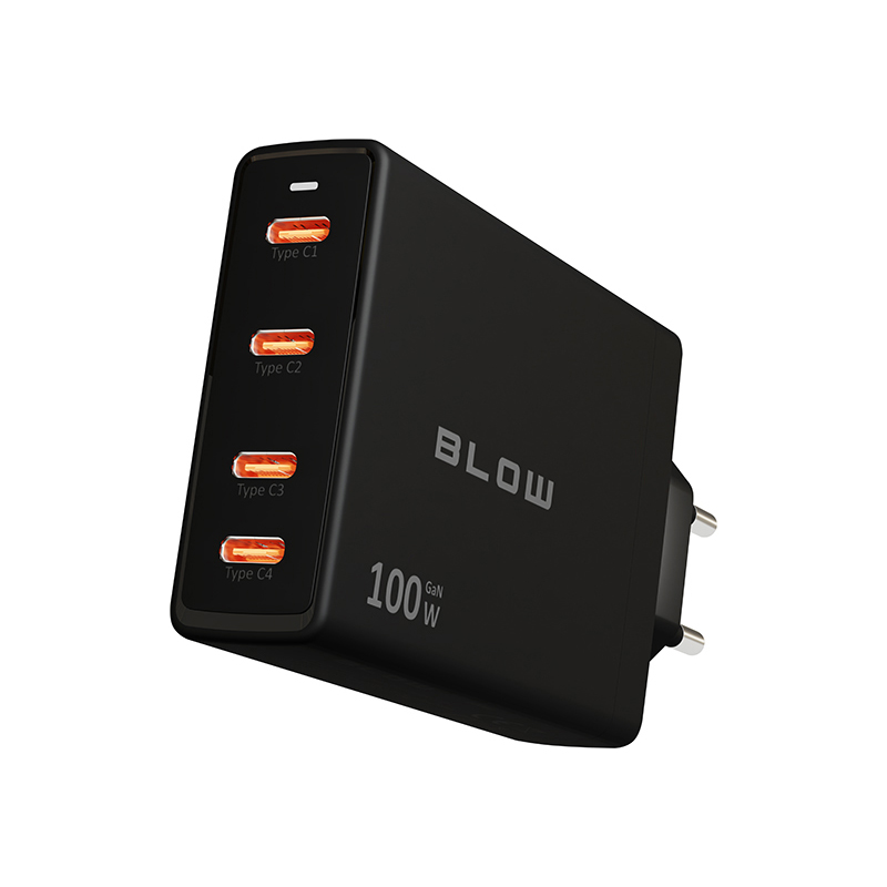 Φορτιστής με 4 θύρες USB-C PD 100W GAN BLOW μαύρος - SCAX Φορτιστής με 4 θύρες USB-C PD 100W GAN BLOW μαύρος - SCAX