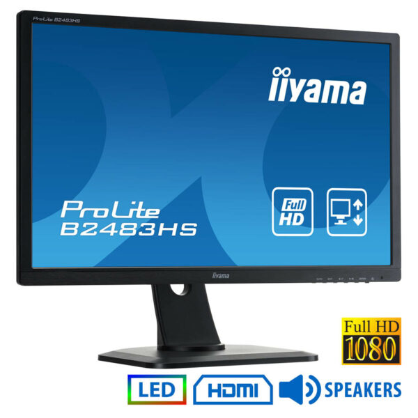 Used (A-) Monitor B2483H LED/Iiyama/24”FHD/1920x1080/Wide/Black/w/Speakers/Grade A-/D-SUB & DVI-D & - SCAX