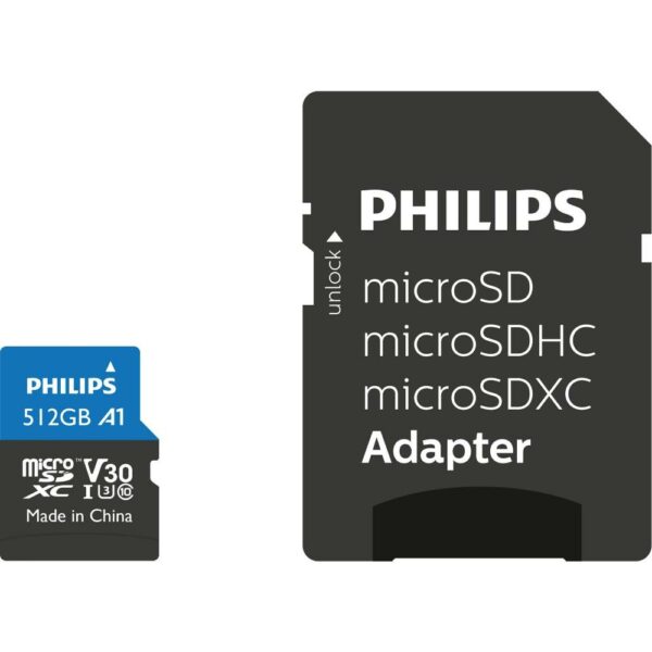 Philips microSDXC 512GB Class 10 U3 UHS-I με αντάπτορα (FM51MP65B/00) (PHIFM51MP65B-00) - SCAX