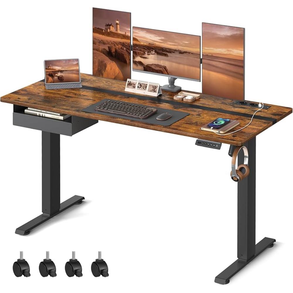 Songmics Μεταλλικό Ηλεκτρικά Ρυθμίζόμενο γραφείο 140 x 60 x 72-120 cm Ξύλινου Φινιρίσματος Χρώματος καφέ (LSD114X01) (SNGLSD114X01) - SCAX