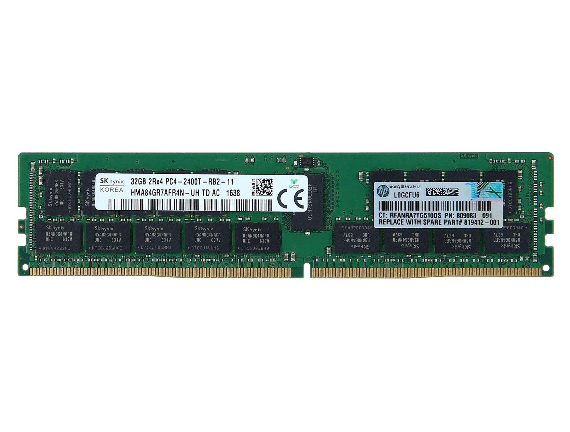 32GB HP PC4-19200T-R DDR4-2400 2Rx4 CL17 ECC RDIMM 1.2V Refurbished