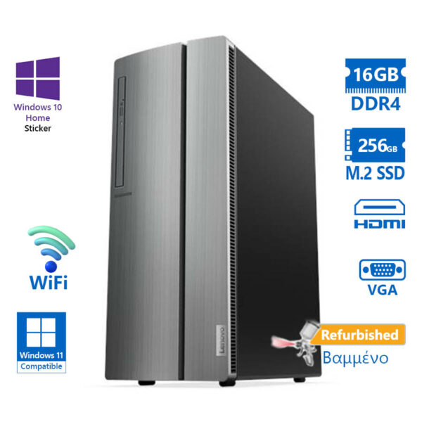 Lenovo Ideacentre 510-15ICK Tower WiFi i5-9400/16GB DDR4/256GB M.2 SSD/No ODD/10H Grade A+ Refurbish - SCAX