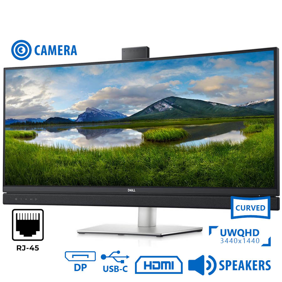 Used Monitor C3422WE Curved Video Conferencing/Dell/34``UW-QHD/w/Camera/3440x1440/Black/w/Speakers/D - SCAX