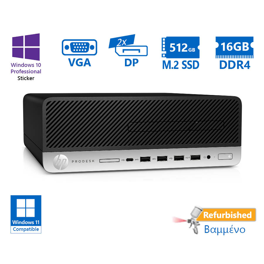 HP 600G4 SFF i5-8500/16GB DDR4/512GB M.2 SSD/DVD/10P Grade A+ Refurbished PC - SCAX