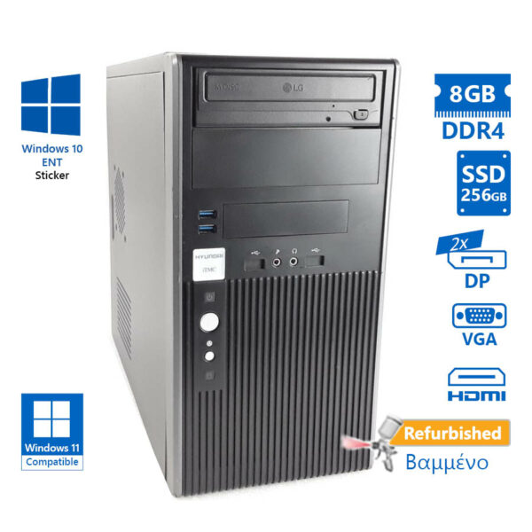 Hyundai Pentino B365 Tower i3-8100/8GB DDR4/256GB SSD/DVD/10ENT Grade A+ Refurbished PC - SCAX