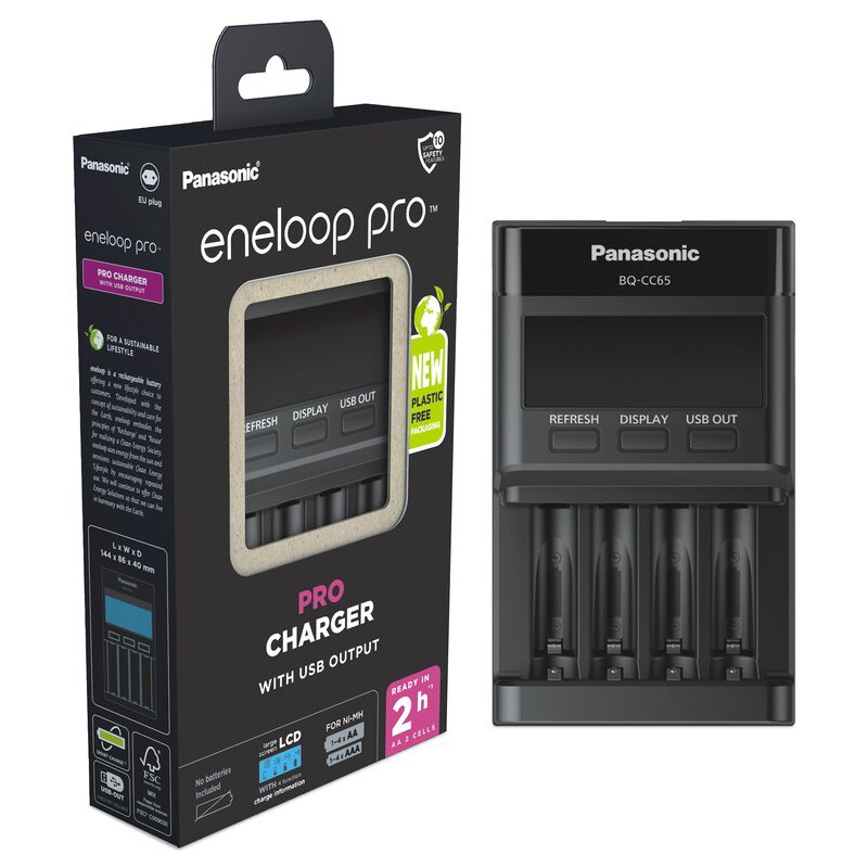 Φορτιστής Μπαταριών Panasonic eneloop pro BQ-CC65 για AA/AAA & USB Output με Οθόνη Led New Eco Pack - SCAX