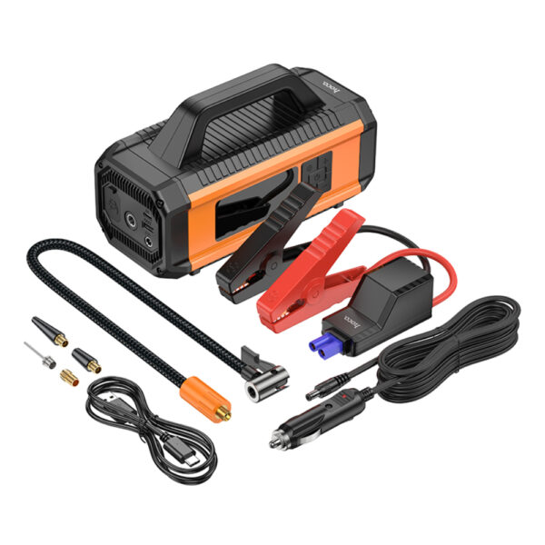 Hoco QS4 Smart Air Pump 3.8 bar Πίεση Αέρα με 5 Τρόπους Λειτουργίας και Εκκινητής Μπαταρίας 10000mAh 38.5Wh με Led Ένδειξη και Φακό Μαύρο - SCAX