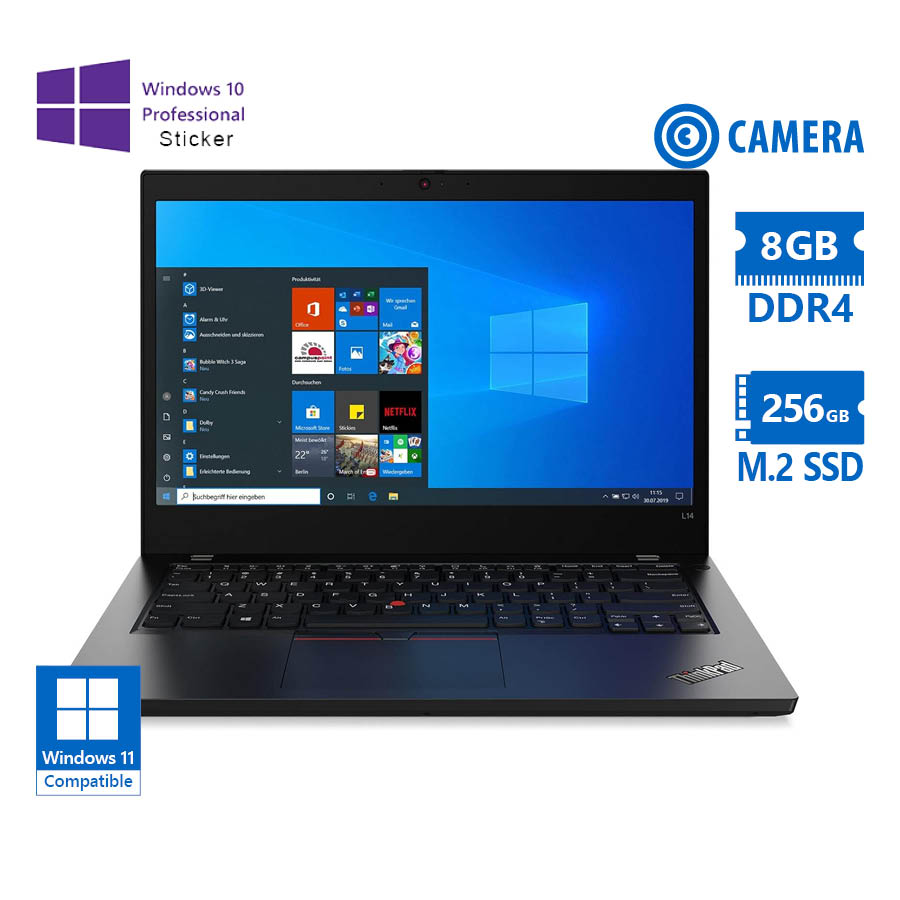 Lenovo ThinkPad L14 Gen 1 Ryzen 3 Pro 4450U/14”/8GB DDR4/256GB M.2 SSD/No ODD/Camera/10P Grade A Ref - SCAX