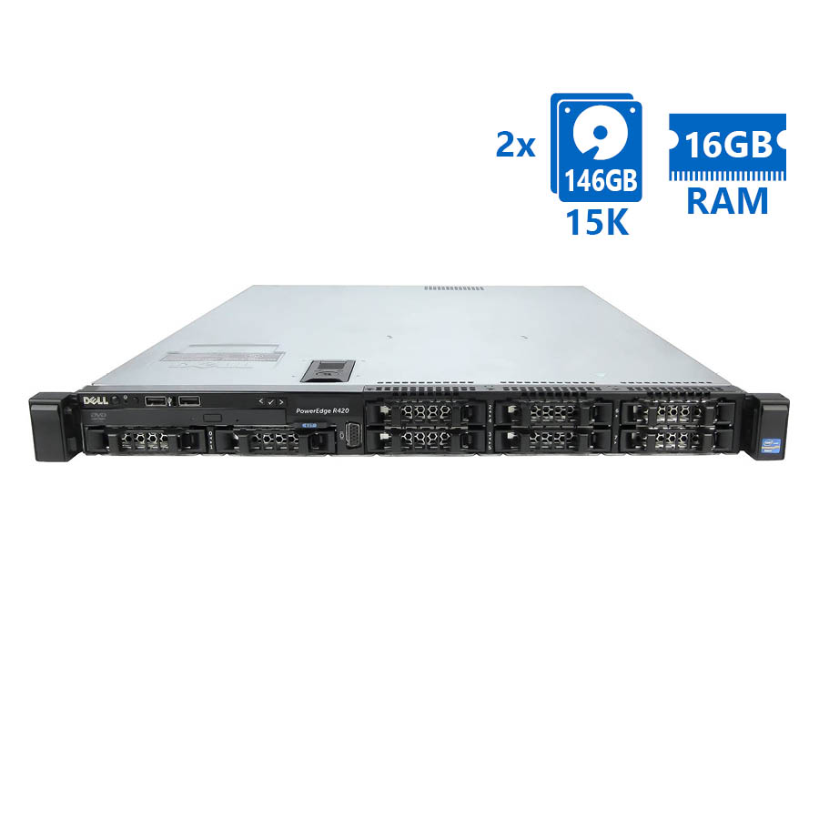 Refurbished Server Dell Poweredge R420 R1U E5-2430(6-cores)/16GB DDR3/2x146GB 15K/8xSFF/1xPSU/No ODD - SCAX