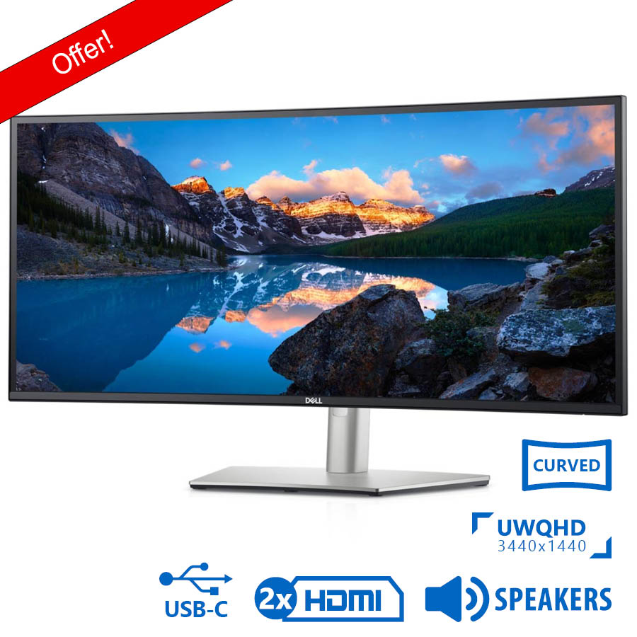Used Monitor UltraSharp U3421WE Curved/Dell/34”UW-QHD 60Hz/3440x1440/Silver/Black/w/Speakers/DP & 2x - SCAX