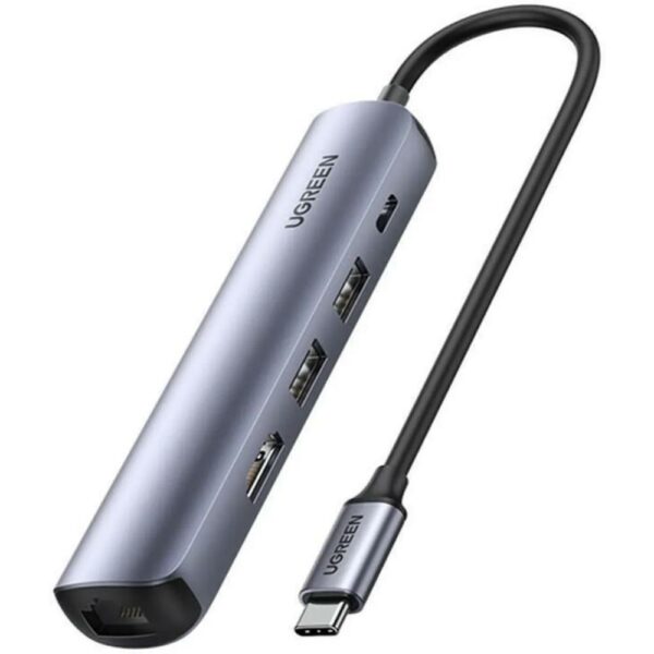 Ugreen Hub / Adapter CM418 USB-C to 2x USB HDMI 4K 30 Hz RJ45 1Gbps PD 100W gray (10919B) (UGR10919B) - SCAX