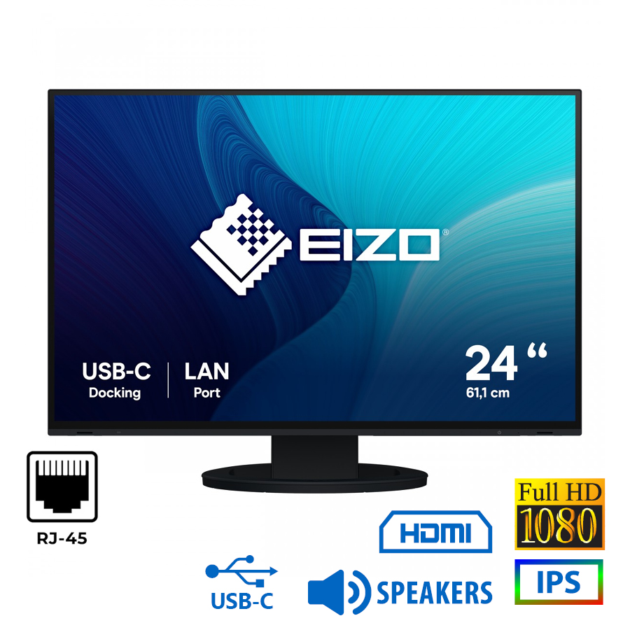 Used Monitor FlexScan EV2495 IPS LED/Eizo/24``FHD/1920x1200/Wide/Black/w/Sreakers/D-SUB & DVI-D & DP - SCAX
