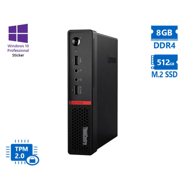 Lenovo ThinkCentre M715q Tiny AMD Ryzen 5Pro 2400GE/8GB DDR4/512GB M.2 SSD/No ODD/10P Grade A Refurb - SCAX