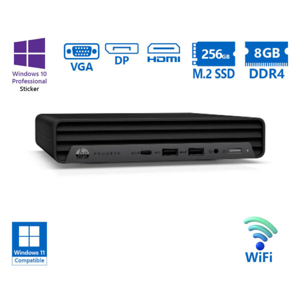 HP ProDesk 400G6 DM WiFi i5-10500T/8GB DDR4/256GB M.2 SSD/No ODD/10P Grade A Refurbished PC - SCAX