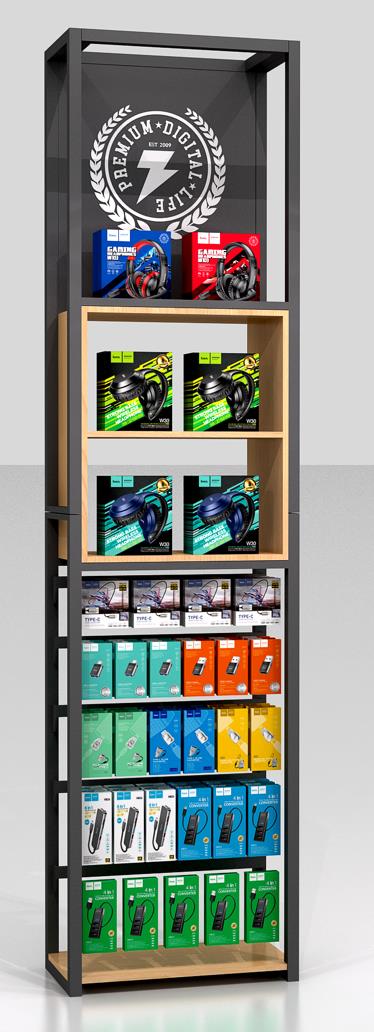 HOCO A2 ΜΕΤΑΛΛΙΚΟ ΣΤΑΝΤ ΜΕ ΡΑΦΙΑ L600*D300*H2400mm v.3 - SCAX