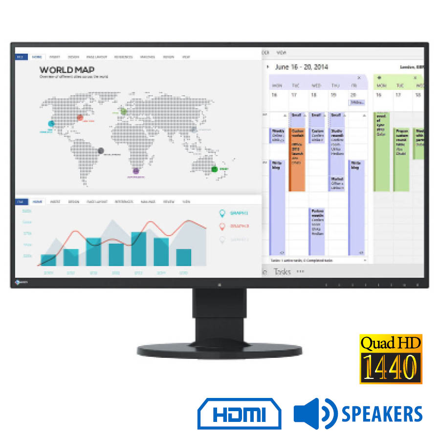 Used Monitor FlexScan EV2750 Q-LED/Eizo/27``QHD/2560x1440/Wide/Black/w/Speakers/DVI-D & DP & HDMI & - SCAX