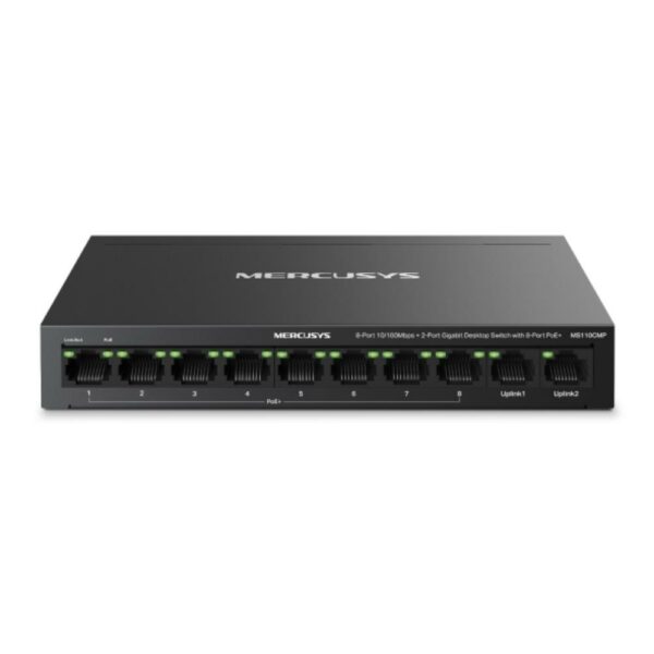 Mercusys 8-Port 10/100 Mbps + 2-Port Gigabit Desktop Switch with 8-Port PoE+ (MS110CMP) (MERMS110CMP) - SCAX
