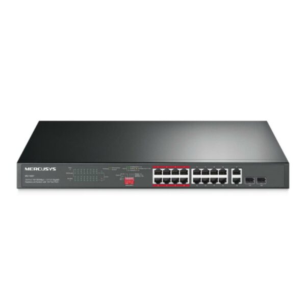 Mercusys 16-Port 10/100Mbps + 2-Port Gigabit Rackmount Switch with 16-Port PoE+ (MS118CP) (MERMS118CP) - SCAX