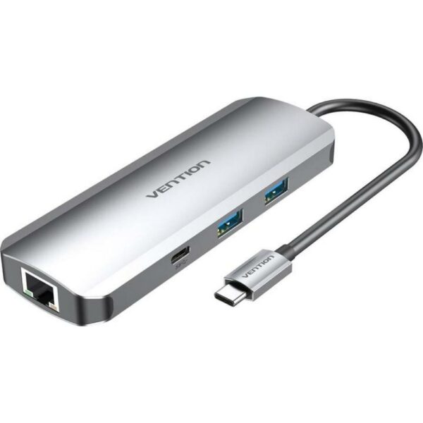 VENTION Multi-function USB-C to HDMI/USB-C Gen 1/USB3.0x2/RJ45/SD/TF/TRRS 3.5mm/PD Docking Station 0.15M Gray Aluminum Alloy Type (TOMHB) (VENTOMHB) - SCAX