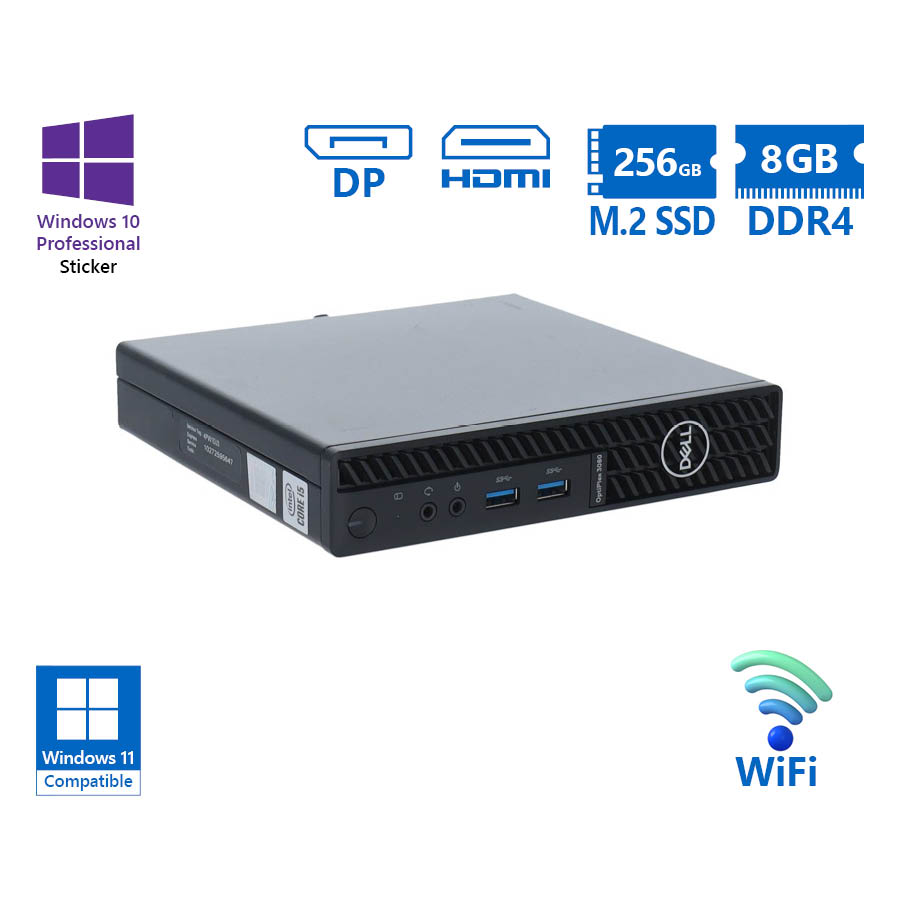 Dell Optiplex 3080 DM WiFi i5-10500T/8GB DDR4/256GB M.2 SSD/No ODD/10P Grade A Refurbished PC - SCAX