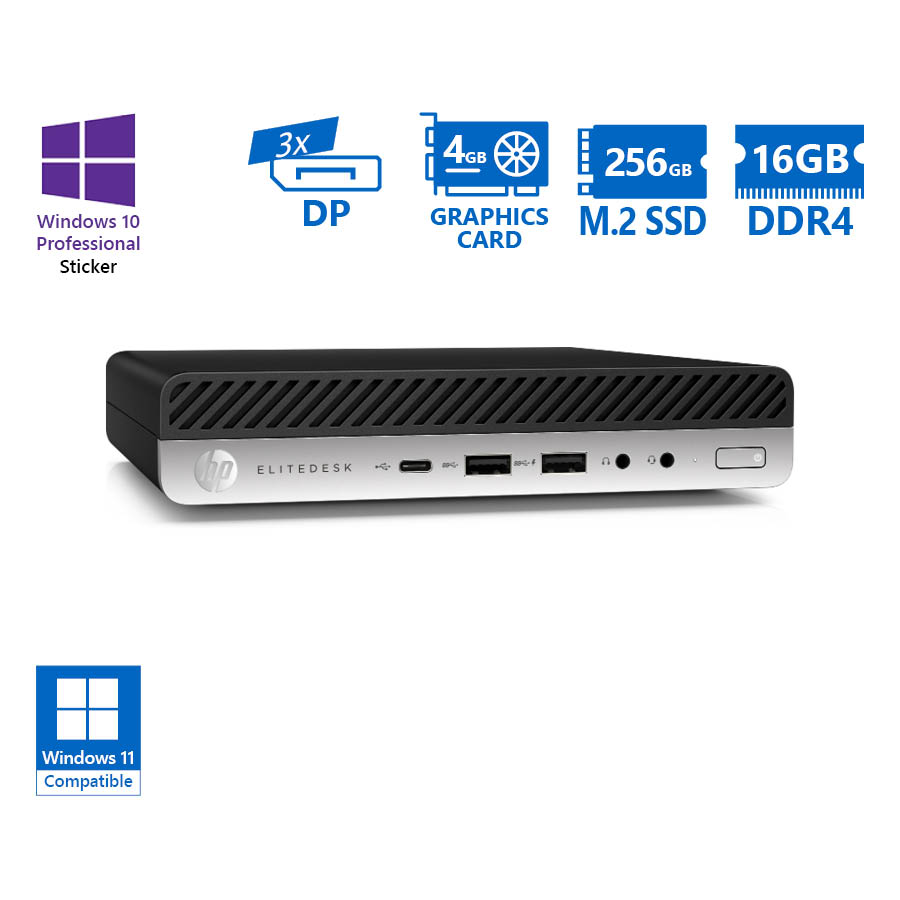 HP EliteDesk 800G4 DM i5-8600T/16GB DDR4/256GB M.2 SSD/AMD Radeon RX560X (4GB)/No ODD/10P Grade A Re - SCAX