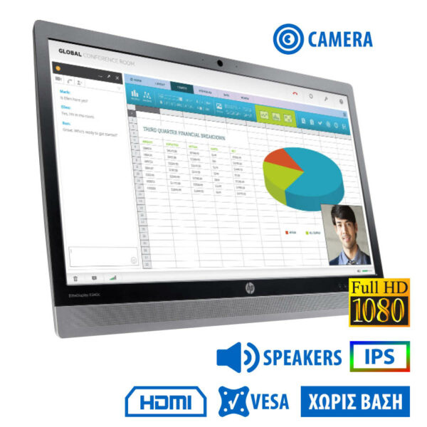 Used Monitor EliteDisplay E240c IPS LED/HP/24``FHD/w/Camera/1920x1080/Wide/Black/No Stand/w/Speakers - SCAX