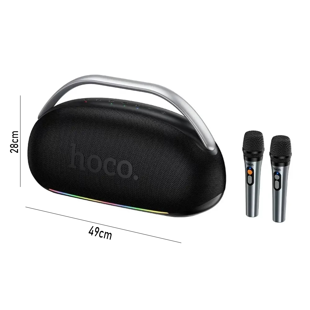 Φορητό Ηχείο Wireless Hoco HT2 Melody TWS v5.4 6000mAh IPX4 300W με USB MicroSD AUX RGB Φωτισμό και Δυο Ασύρματα Μικρόφωνα - SCAX
