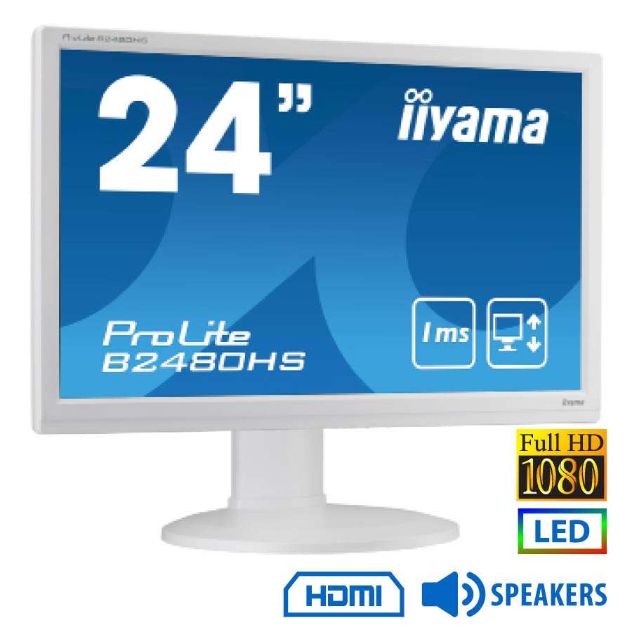 Used Monitor PL2480H LED/Iiyama/24``FHD/1920x1080/Wide/White/w/Speakers/D-SUB & DVI-D & HDMI - SCAX