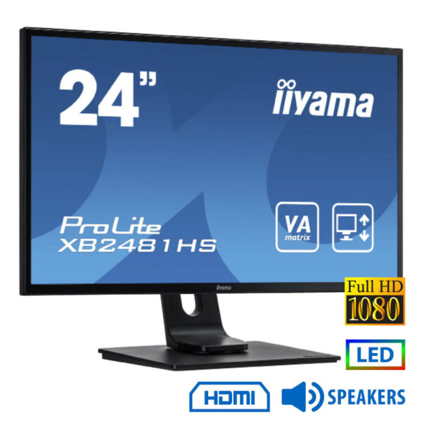 Used Monitor ProLite XB2481HS LED/Iiyama/24``FHD/1920x1080/Black/w/Speakers/D-SUB & DVI-D & HDMI - SCAX
