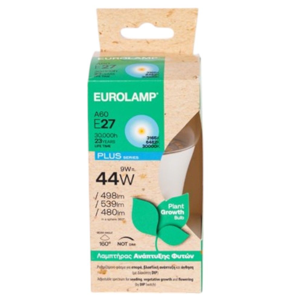 Λάμπα LED Ανάπτυξης Φυτών Eurolamp 9W E27 A60 με DIP Διακόπτη