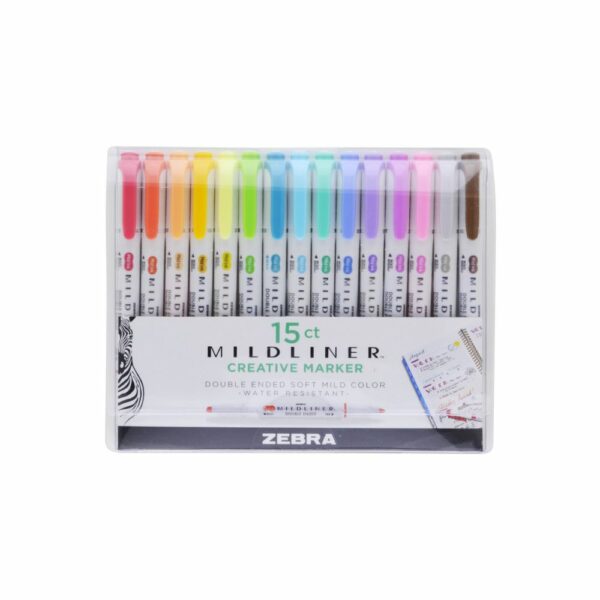 Zebra Mildliner Double Ended Marker Bold & Fine Point 15 Pack Soft & Mild Set (ZB-78115) (ZEB78115) - SCAX