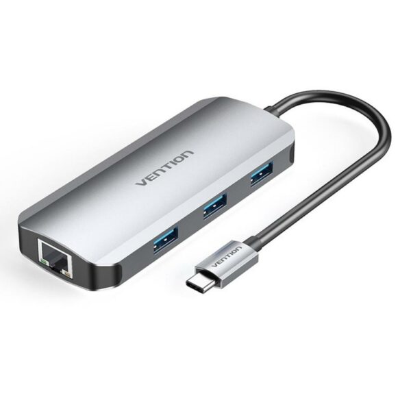 VENTION Type-C to HDMI/USB 3.0x3/RJ45/PD 100W Docking Station 0.15M Gray Aluminum Alloy Type (TOHHB) (VENTOHHB) - SCAX