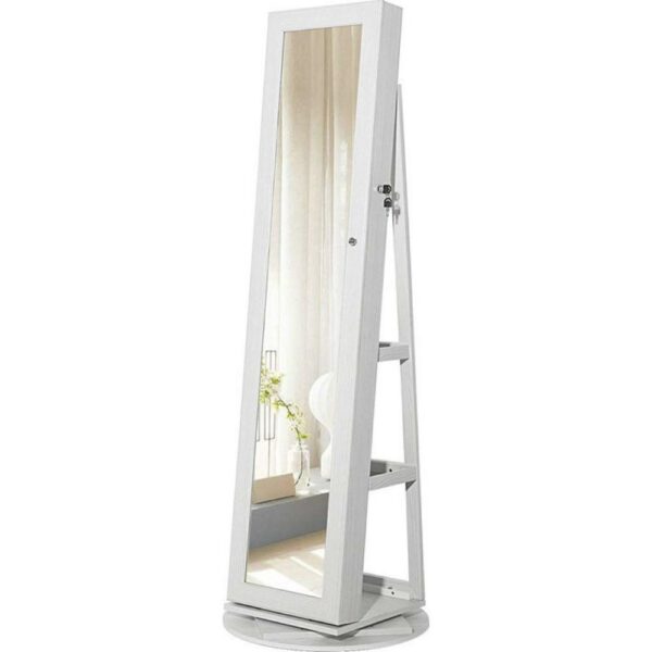 Songmics Jewellery Cabinet with Frameless Full Body Mirror (JJC62WT) (SNGJJC62WT) - SCAX